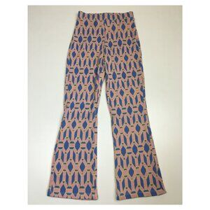 NWOT ZARA Pink Blue Yellow Print/Pattern Slight Flare Pull On Knit Pant